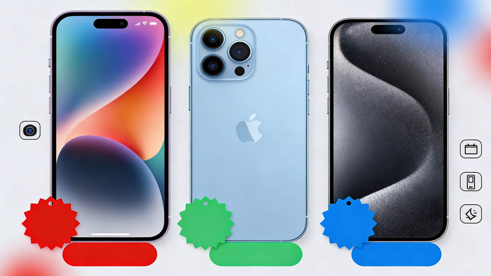 Flere iPhone-modeller vist i en premium og redaktionel sammenligningssituation med fokus på værdi for pengene