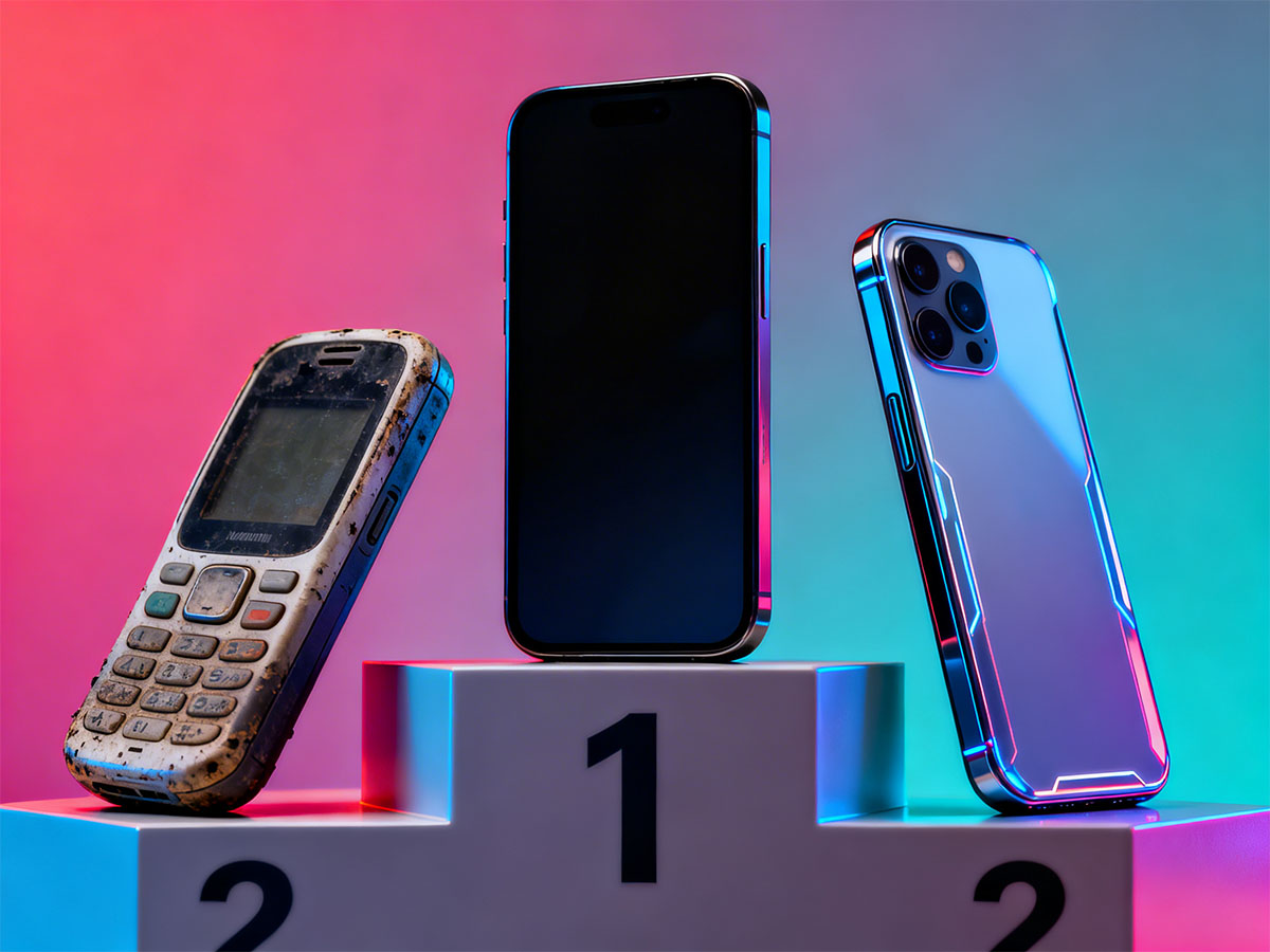 Visualisering af balancen mellem billige, mellemklasse og premium smartphones med fokus på bedste værdi for pengene