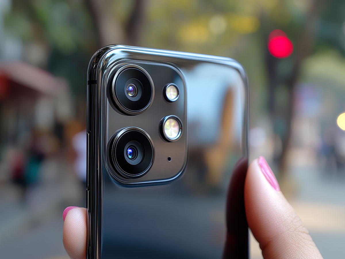 N&aelig;rbillede af smartphonekameraer fra Samsung og iPhone